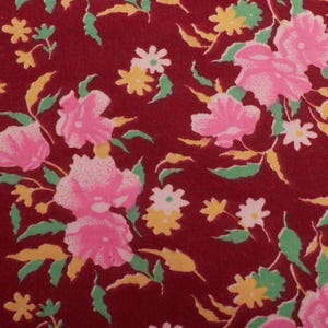 1960s Vintage cotton flannel fabric, ditsy flowers, pink red Quilting Sewing BTY