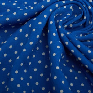 Vintage Blue Polka Dot Viscose Cotton Blend Fabric for Dresses From 1950s