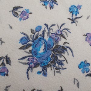 Lovely 1970s Vintage Terry Cloth fabric, cotton, blue flowers white background
