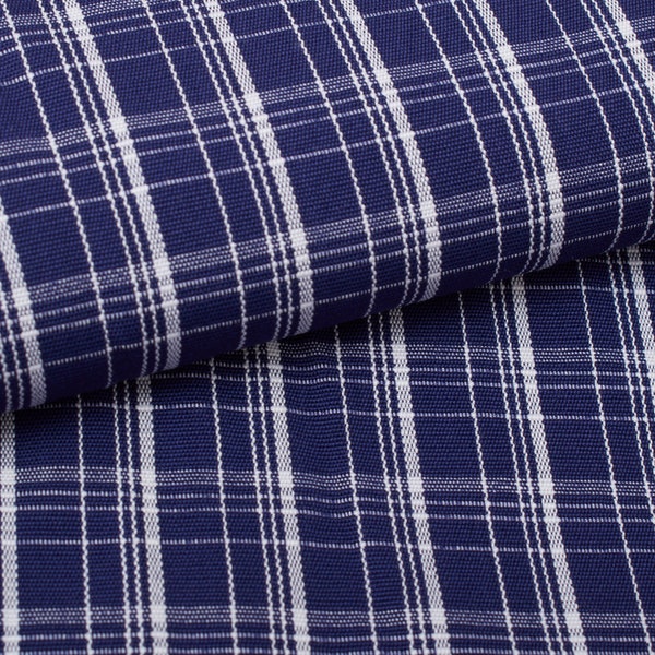 2.7Yd 1970s vintage Fabric White Blue Plaid Cotton, denim suit or home decor fabric