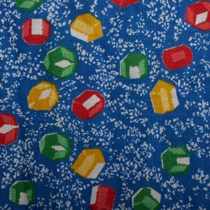 Tissu en coton vintage, imprimé de formes géométriques colorées bleues, matériel de couture des années 1960