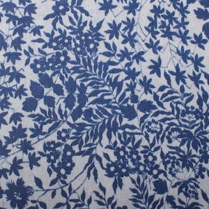 1990s Vintage Ditsy Floral Fabric, blue ditsy flowers white background, Quilting Sewing Retro