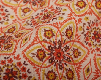 Vintage Orange Yellow Floral 1960s Cotton Sewing Fabric