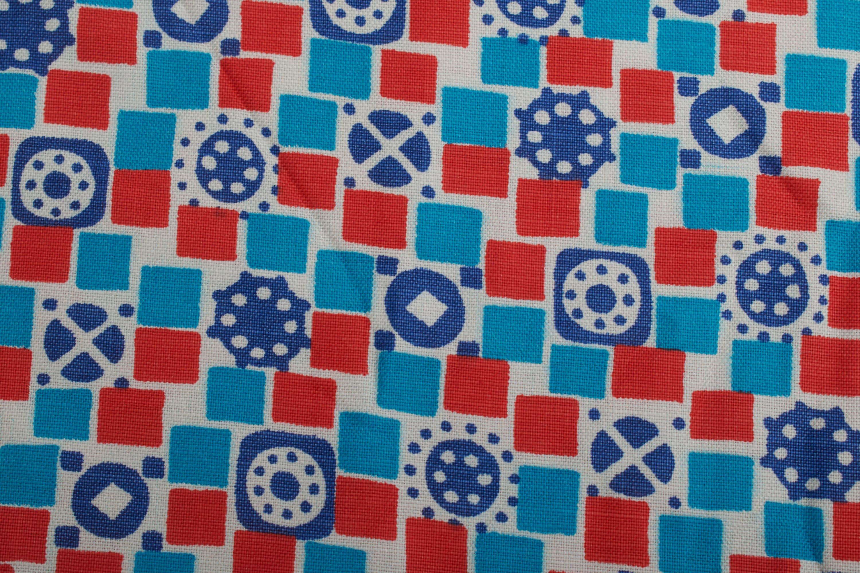 2.7yd Rare 1940s Vintage Cotton Fabric, Abstract Red Blue White