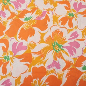 Flower Power 1970s Vintage cotton Fabric, orange yellow pink, Home Decor, BTY