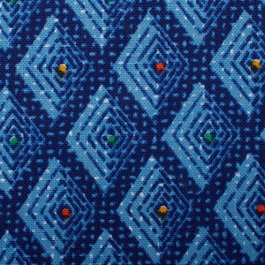 1980s Vintage cotton Fabric, geometry blue white, for Home Decor