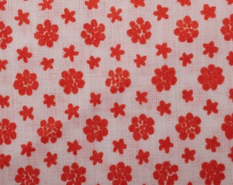 1.2Yd 1970s Vintage cotton blend semi sheer Fabric, dressmaking, red white ditsy flowers