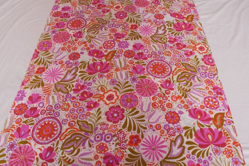Flower Power jaren 1970 Vintage katoenmix stof, roze oranje wit, Home Decor BTY afbeelding 8