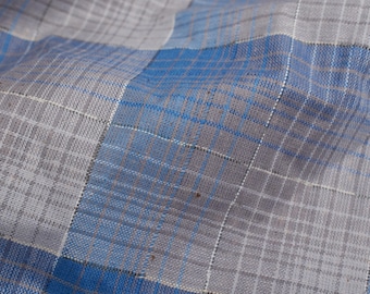 1950s Vintage Blue Grey Plaid Cotton Fabric
