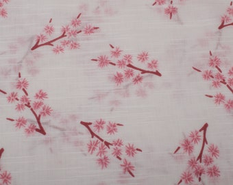 3.5Yd 1980s Vintage blend cotton lightweight fabric, sakura branches