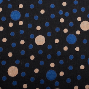 Vintage Cotton Fabric, Black, Blue and Beige Polka Dots, 1950s Textile for Sewing Projects