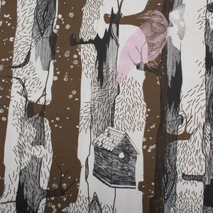 1.6Yd IKEA Forest – 2009 Kristine Mandsberg Cotton Canvas, Large Woodland Owl Print