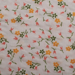 1970s Vintage seersucker cotton Fabric, yellow green red white background, fabric for summer