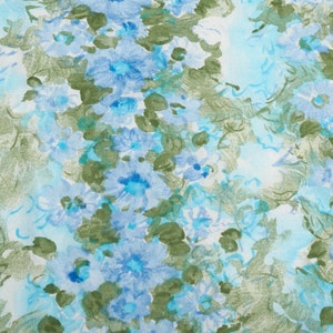 2,6 Yds jaren 80 vintage katoen, aquarel bloemen blauw turkoois groen