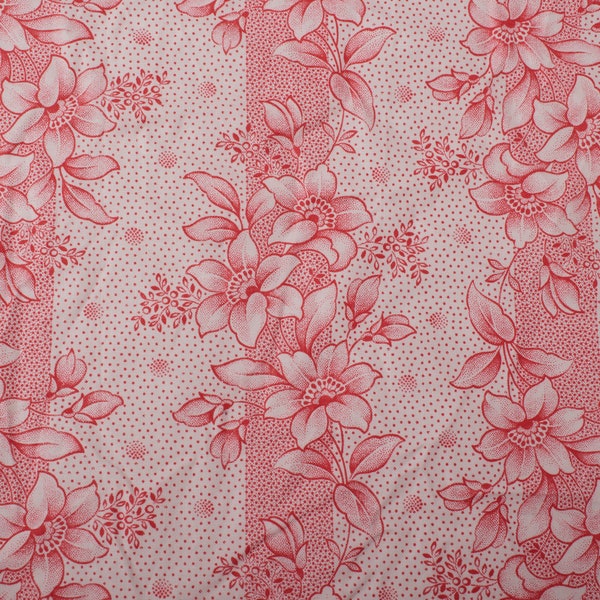 1930s Vintage french floral fabric, red floral fabric antique