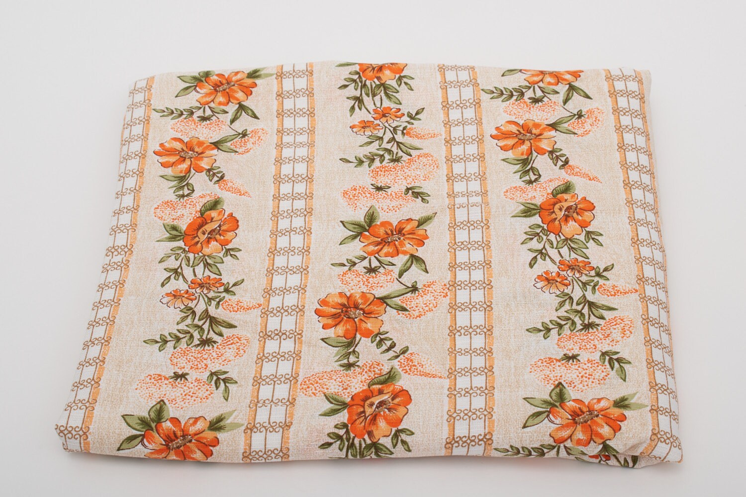 vintage USA fablic ラグ 2.2 Yds 1950s Vintage Textured Fabric, Flowers Stripes