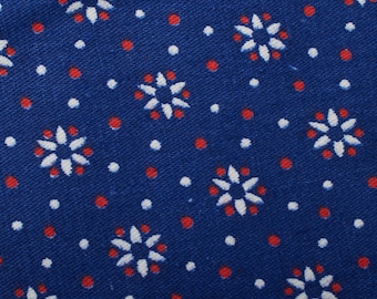 1.9Yd 1960s Vintage cotton fabric, floral red white blue, Quilting Sewing Retro