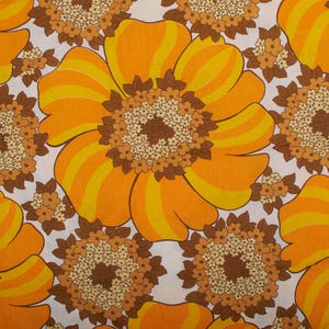 Bold Floral Cotton Fabric, 1970s Orange Yellow Floral Fabric, BTY