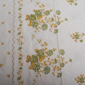 Vintage Cotton Fabric, White Floral Print, 1970s Decorative Textile Material