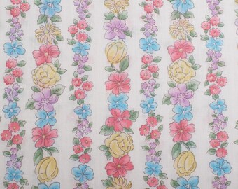 Vintage 1970s Cotton Polyester Blend, Floral Sheer Dressmaking Material in Pastel Colors