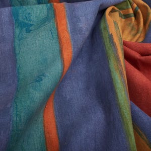 Vintage Cotton Fabric, Colorful Striped Print, Decorative Material From 1980s