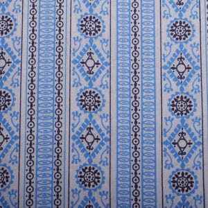 1960s Vintage cotton fabric, blue white stripes, Quilting Sewing Retro