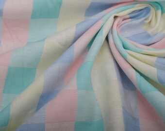 Pastel Checkered Cotton Fabric, 1970s Vintage Bedding Material