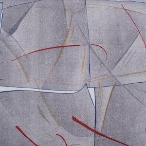 Retro Abstract Geometric Fabric From 1970s, Blue Gray Red Cotton Material
