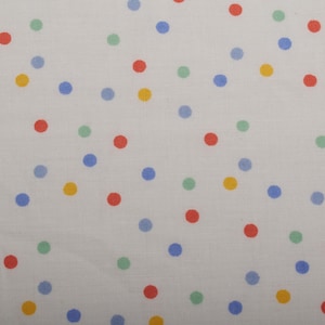 Vintage Cotton Fabric, White Colorful Polka Dot Print, 1980s Sewing Material
