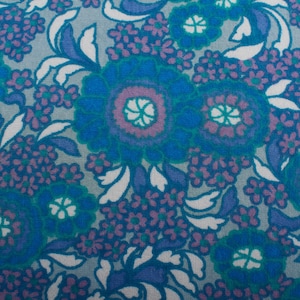 Vintage Blue Floral Cotton Terry Fabric From 1970s