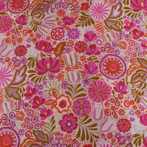 Flower Power jaren 1970 Vintage katoenmix stof, roze oranje wit, Home Decor BTY afbeelding 9