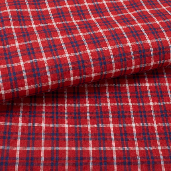 1950s Tartan Fabric, Cotton Fabric, Plaid Fabric red blue white, Home decor BTY