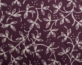 1980s Vintage cotton fabric, leaves white, Home decor