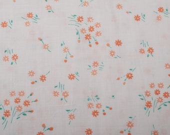 1960s Vintage cotton fabric, ditsy orange flowers white background, BTY