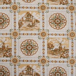 1960s Vintage cotton Fabric, brown flowers, House blok Print, Sewing Material