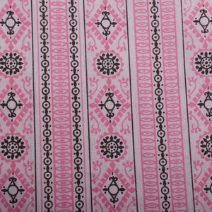Vintage Cotton Fabric, Pink Floral Stripe Print, 1980s Textile For Sewing