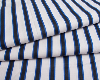 1970s Vintage stripes cotton Fabric, blue black white, BTY