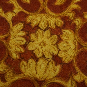 1.5 yds 1940s Barkcloth flowers, brown yellow cotton Fabric, Upholstery and Home Decor