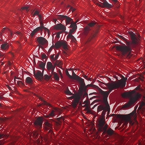 1980s Vintage cotton polished Fabric, red white flowers, Sewing