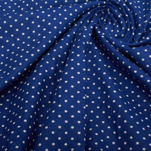 Vintage Blue Polka Dot Cotton Fabric | Mid Century 1960s Textile for Sewing Projects