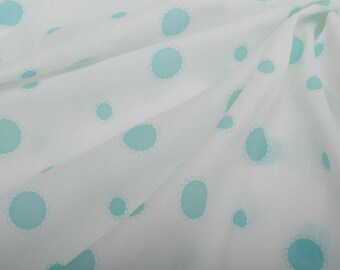 Vintage Turquoise Floral White Cotton Polyester Blend Shirting Fabric From 1970s