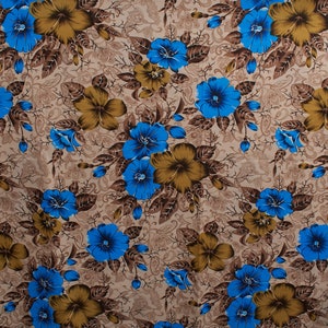Bright 1970s Vintage Hawaiian Fabric, Knitted Nylon, Sewing/Home Decor