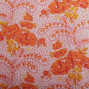 1960s Vintage cotton fabric, orange pink white flowers, Quilting Sewing Retro BTY