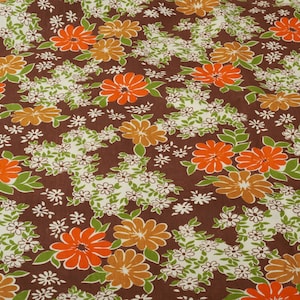 Fantástica tela de algodón vintage de los años 70, flores blancas y anaranjadas, para tapicería y decoración del hogar