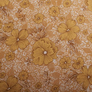 Vintage Cotton Fabric, Yellow Floral Print, 1960s Thin Sewing Material