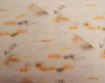 1980s Vintage cotton Fabric, desert palm tree sand large print, Home Decor BTY
