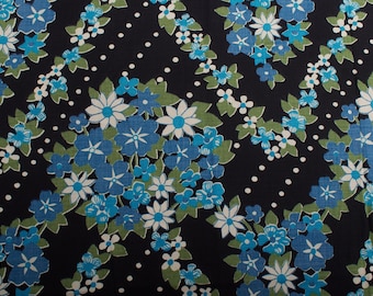 Vintage Blue Floral Cotton Viscose Blend Fabric from the 1950s