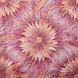 1970s Vintage cotton fabric, orange pink abstraction floral, Quilting Sewing Retro BTY