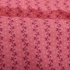 Vintage Cotton Fabric, Rose Pink Delicate Floral Print, 1960s Fabric for Sewing Projects