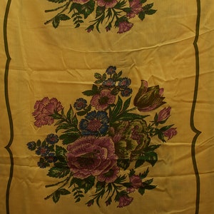 1950s Vintage viscose fabric, bouquet flowers yellow background